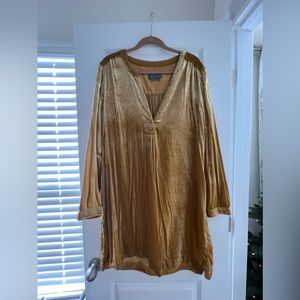 Anthropologie XL yellow velvet dress
